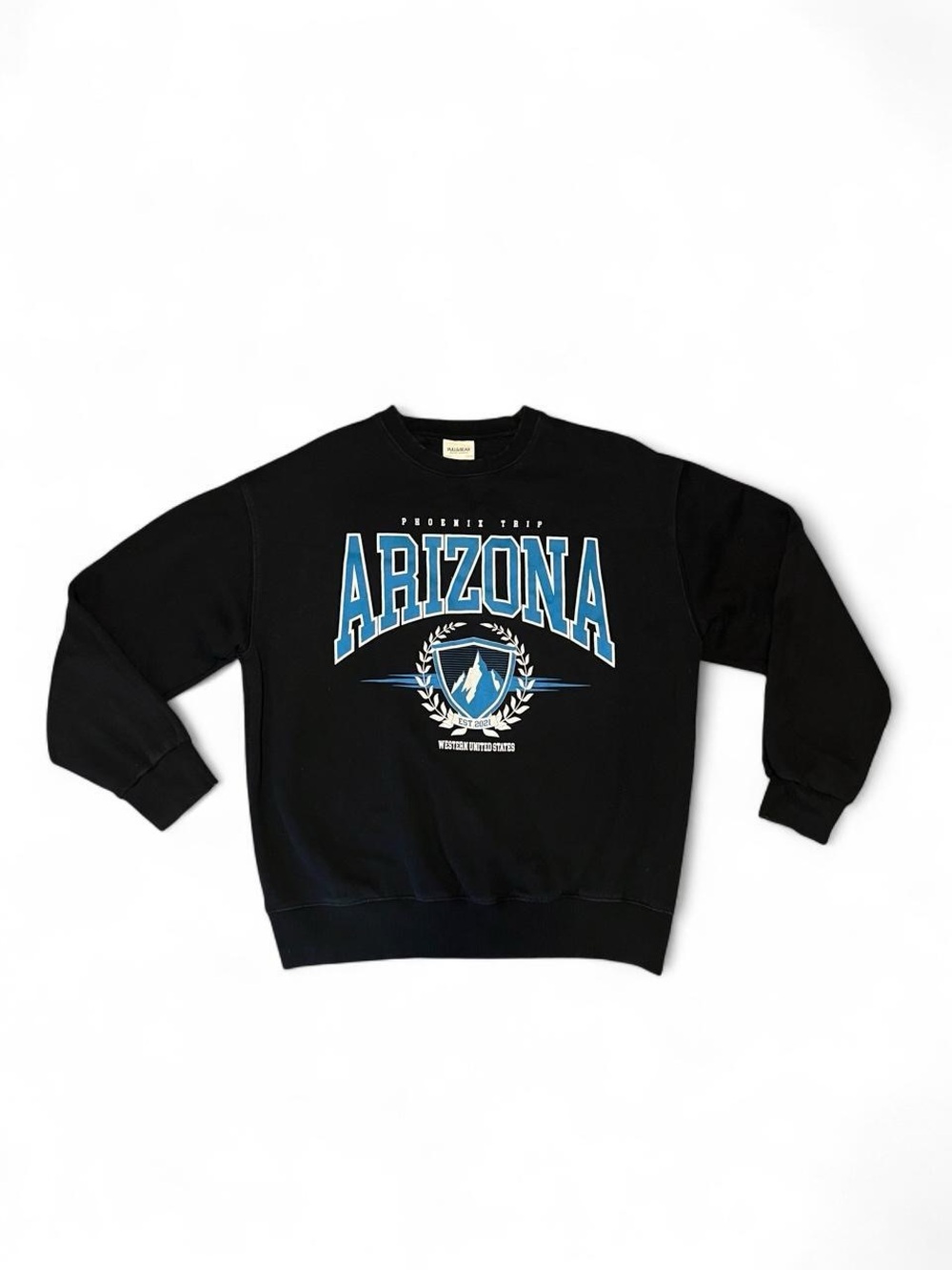 Pull&Bear Black Crewneck Sweatshirt with Light Blue Arizona Graphic